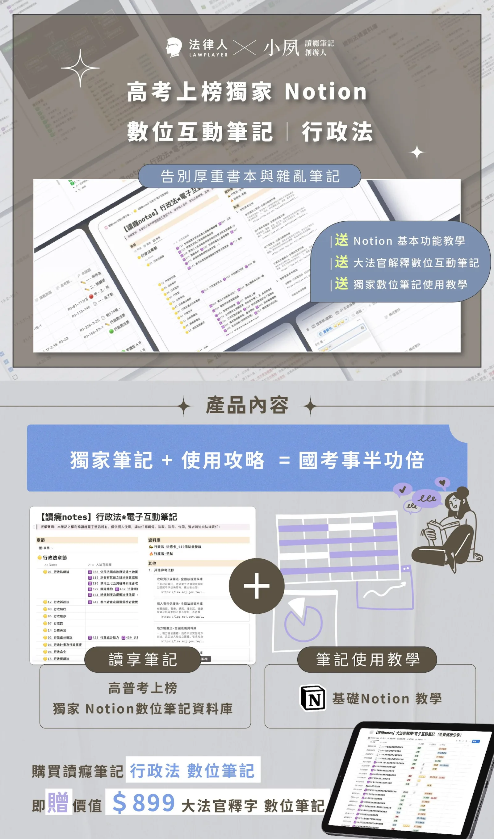高考上榜獨家 Notion 數位筆記資料庫｜銷售說明長圖 1/7