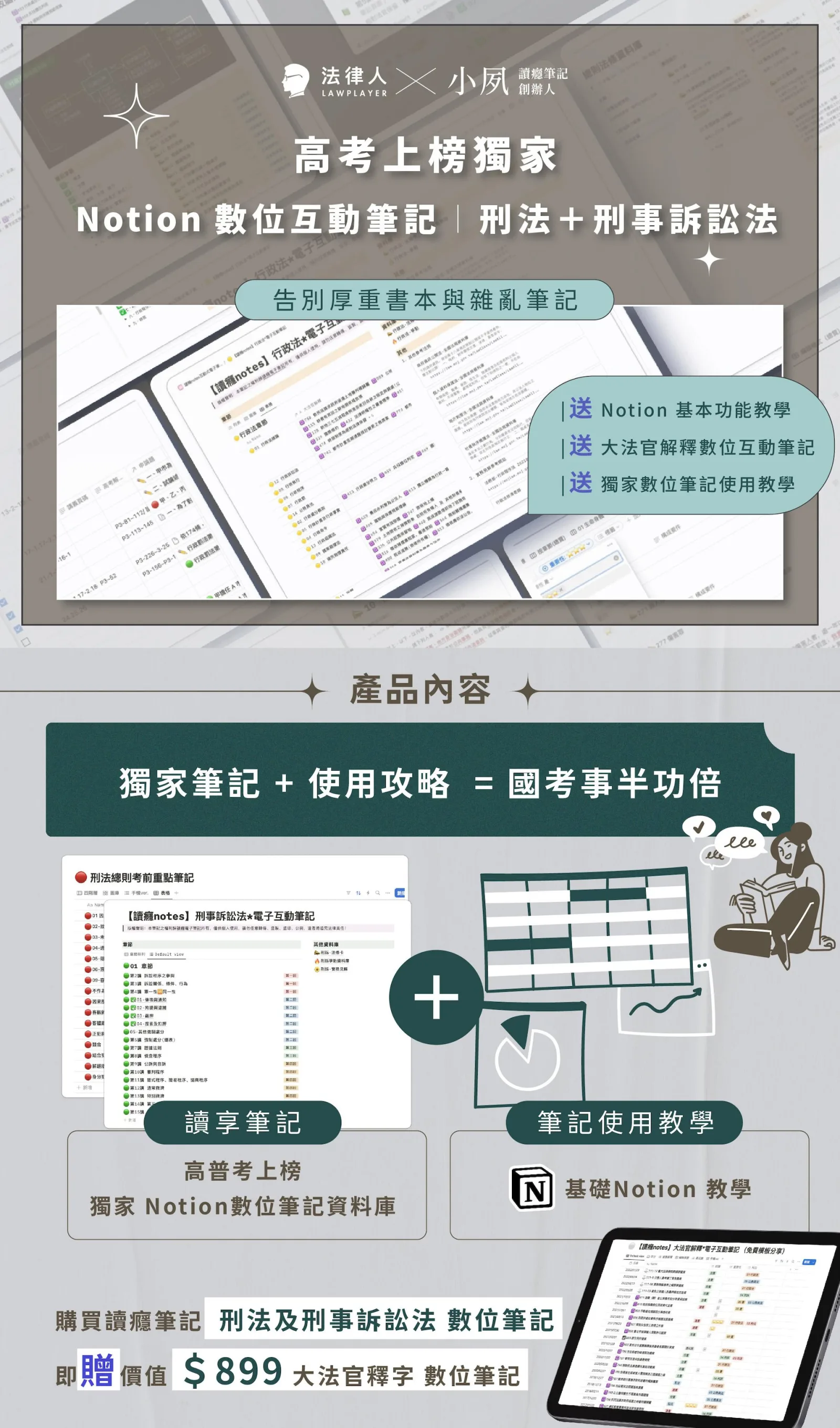 高考上榜獨家 Notion 數位筆記資料庫｜銷售說明長圖 1/7