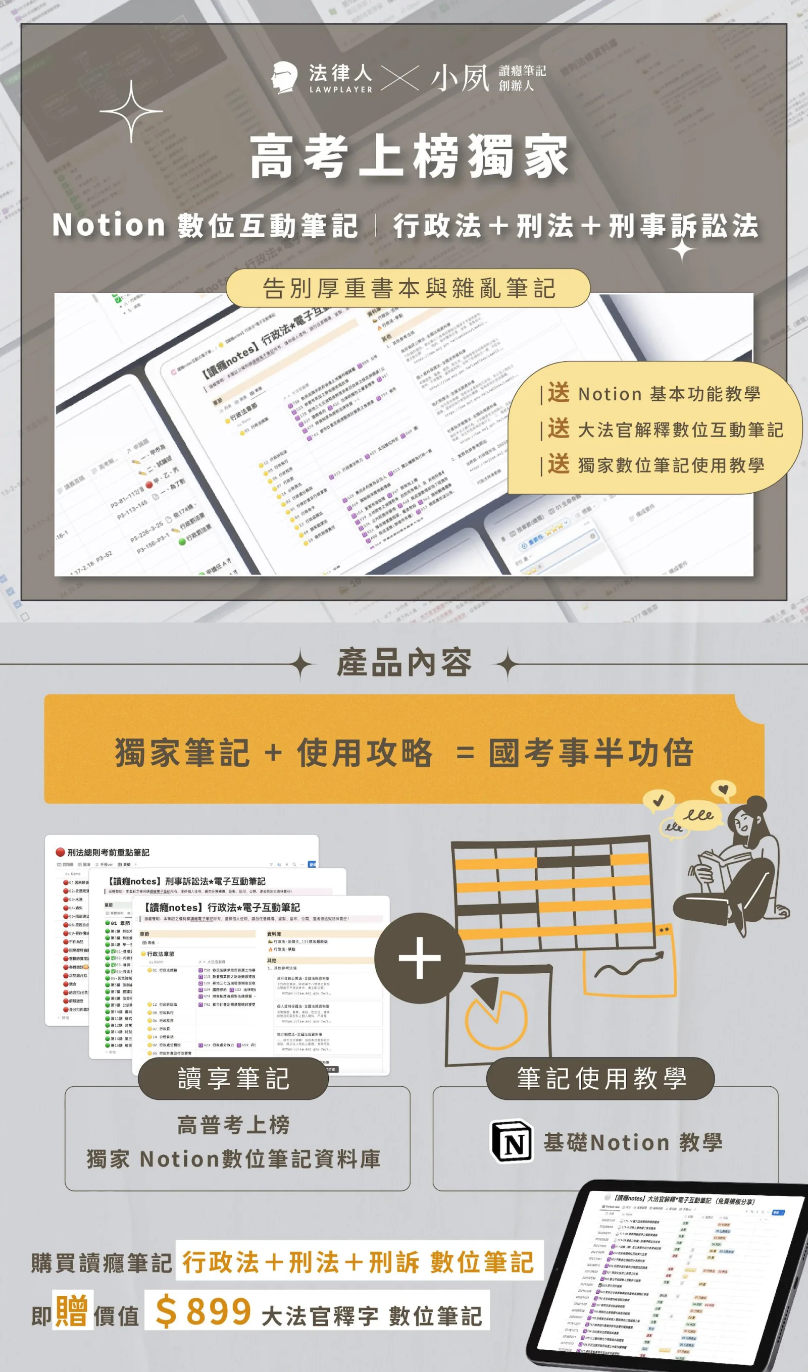 高考上榜獨家 Notion 數位筆記資料庫|銷售說明長圖 1/7